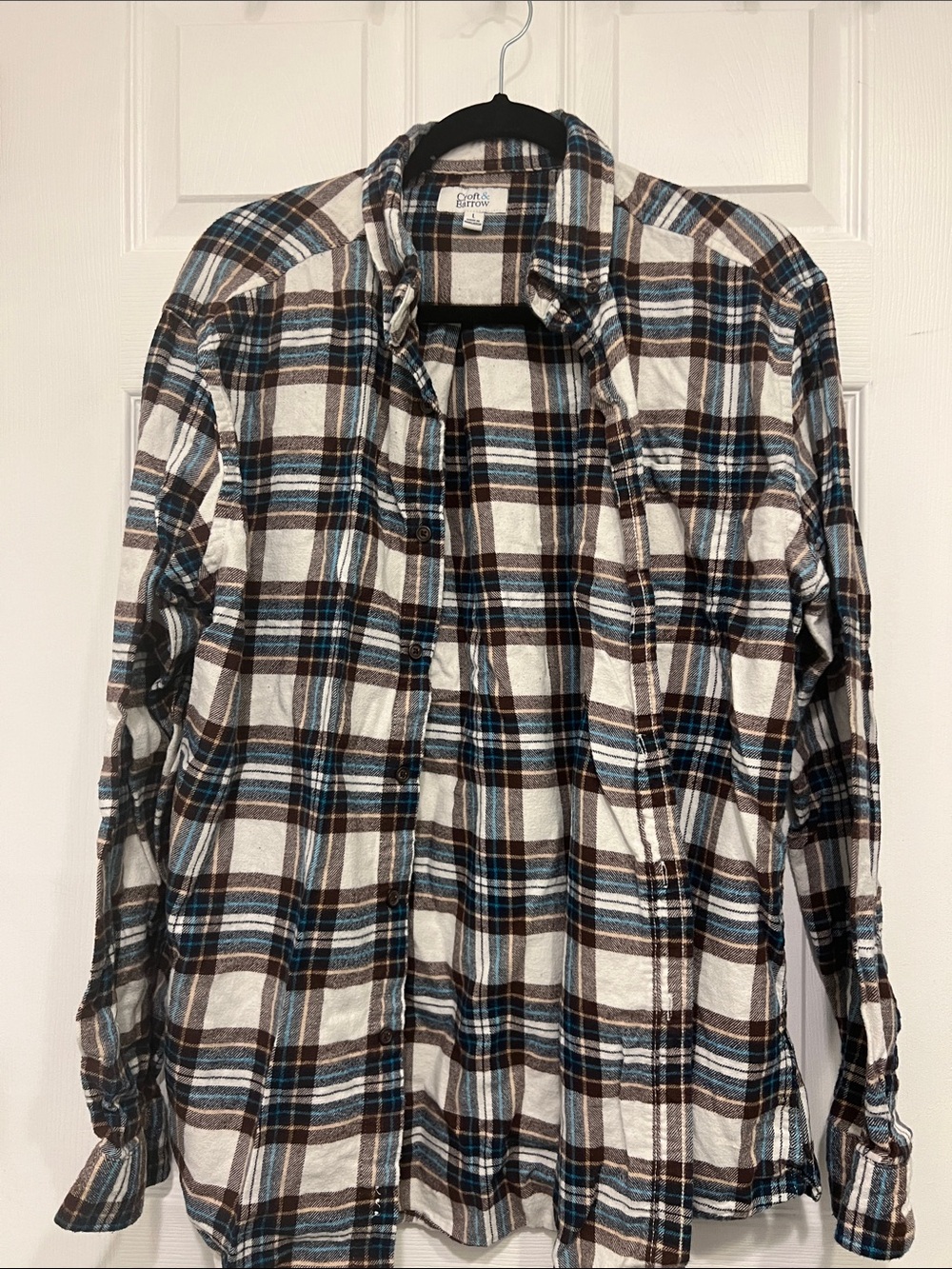croft & barrow White, Brown & Blue Plaid Button-Down Shirt